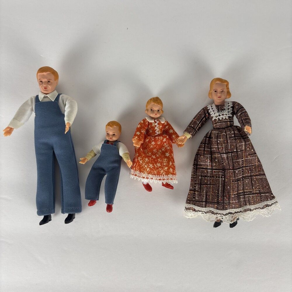 Vintage German Caco Dollhouse Family of 4 Thread Wrapped Posable